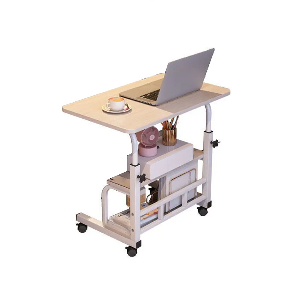 Adjustable Height Mobile Standing Desk with Wheels, Portable Rolling Computer Table with Storage Shelves for Home Office & Small Spaces