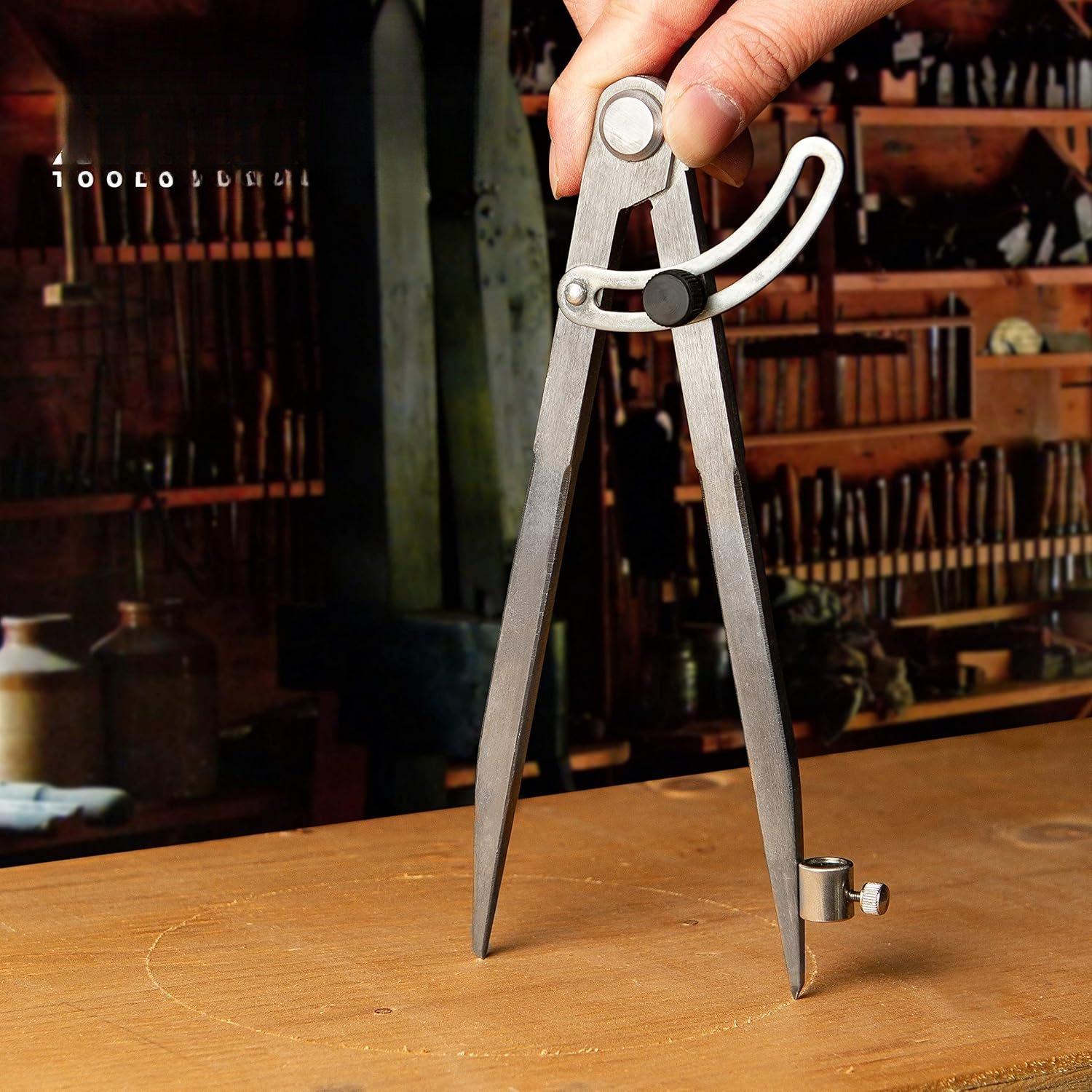 8 Inch Precision Locking Wing Divider/Woodworking Compass with Pencil Holder INCLUDES Two Pencils  Pencil Sharpener Ideal for Drawing, Drafting, Carpentry