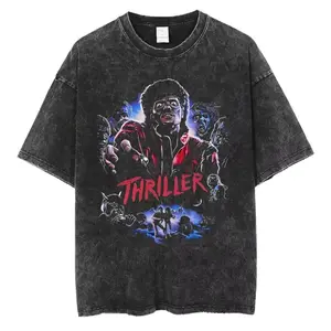 Michael Jackson Vintage Graphic Tee, Washed Cotton T-Shirt for Streetwear, Oversized T-Shirts Tee Retro Y2K Hip Hop Rock Summer Short Sleeve Top