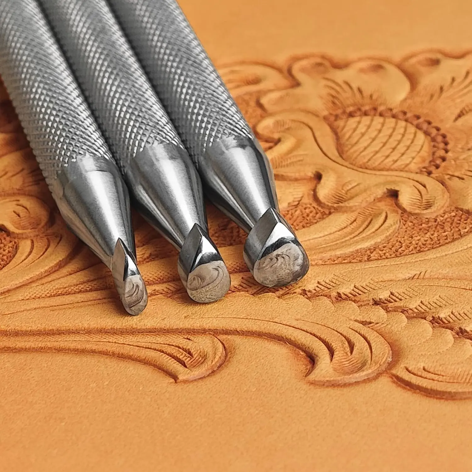 3Pcs Professional Leather Stamping Tools Set - 304 Stainless Steel Pear Shader Stamps for Leathercraft Carving
