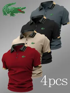 Men's Crocodile Print Button Down Shirt, Casual Fitted Design, Breathable & Durable, Ideal for All Seasons, High-Quality Polo Top