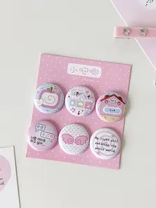 6pcs/set Cartoon Angel Heart 25mm Mini Round Durable Metal Pins, Japanese Style DIY Bag Clips, Cute Girl Heart Badge Set, Anime Decoration Badges
