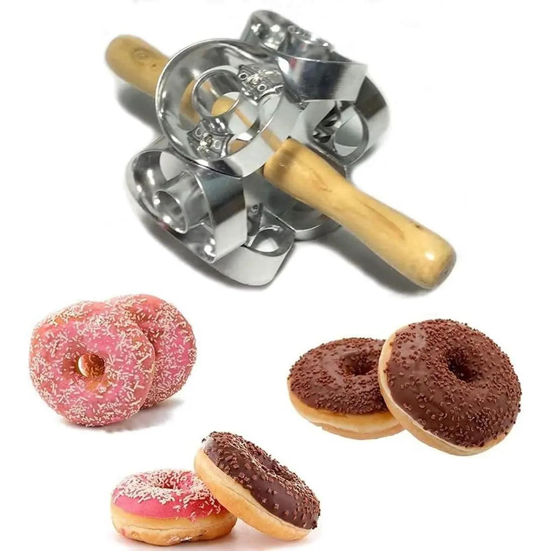 Metal Revolving Donut Cutter Maker Machine Mold Pastry Dough Baking Roller for Donuts Snack Cooking Baking