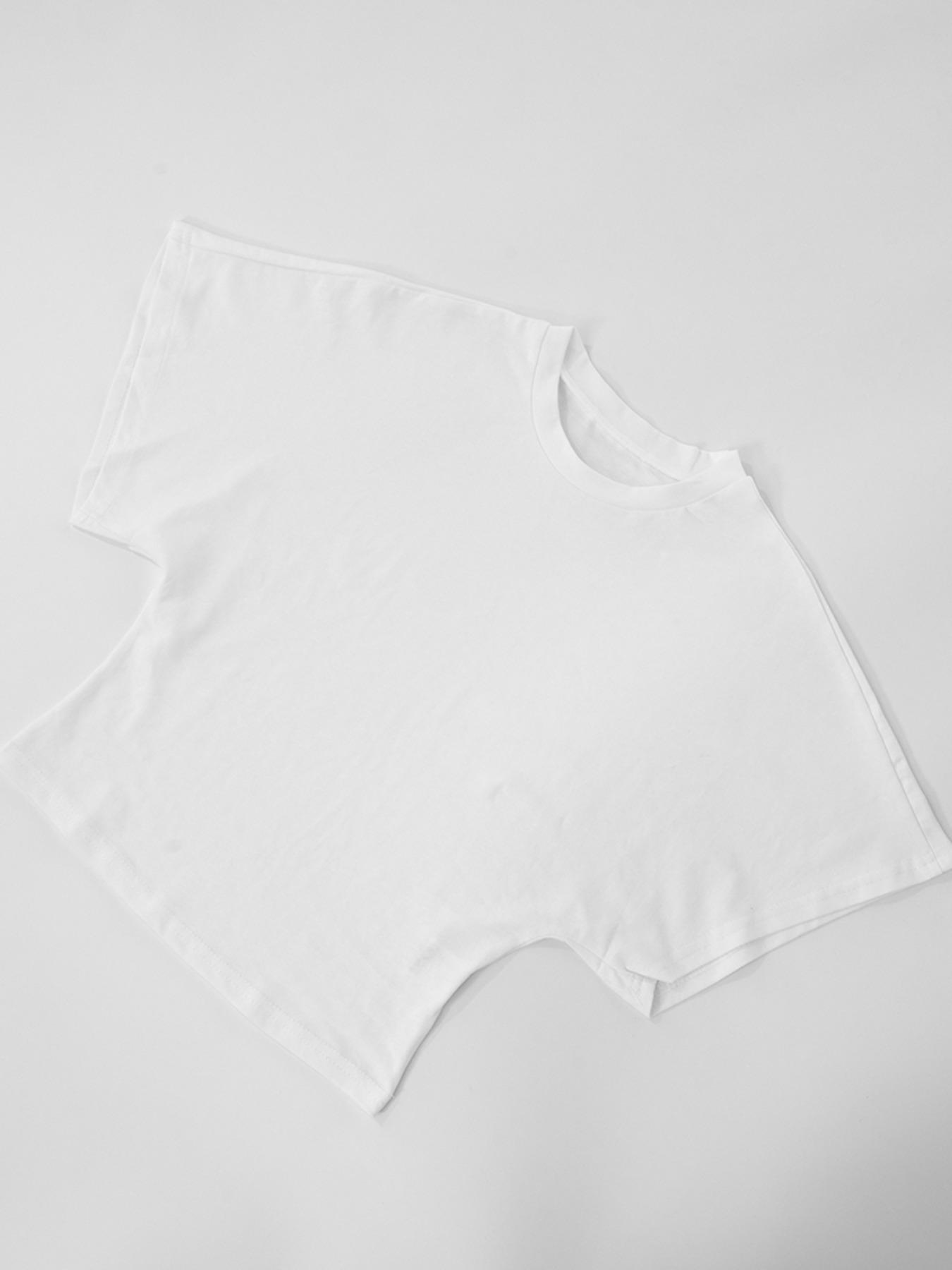 Women's Basic Solid-Color Round Neck Tee, Casual Loose Half-Sleeve T-shirt for Summer, Women's Top for Daily Wear