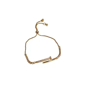 Sleek Nail Design Bracelet Set - Modern, Stackable Style in Gold and Silver Tones, Featuring a Dazzling All-around Sparkle Chain. The Minimalist yet Bold Nail Detail Adds a Cool, Urban Edge to Any Look, Perfect for Wearing Solo or Layering for a Trending,