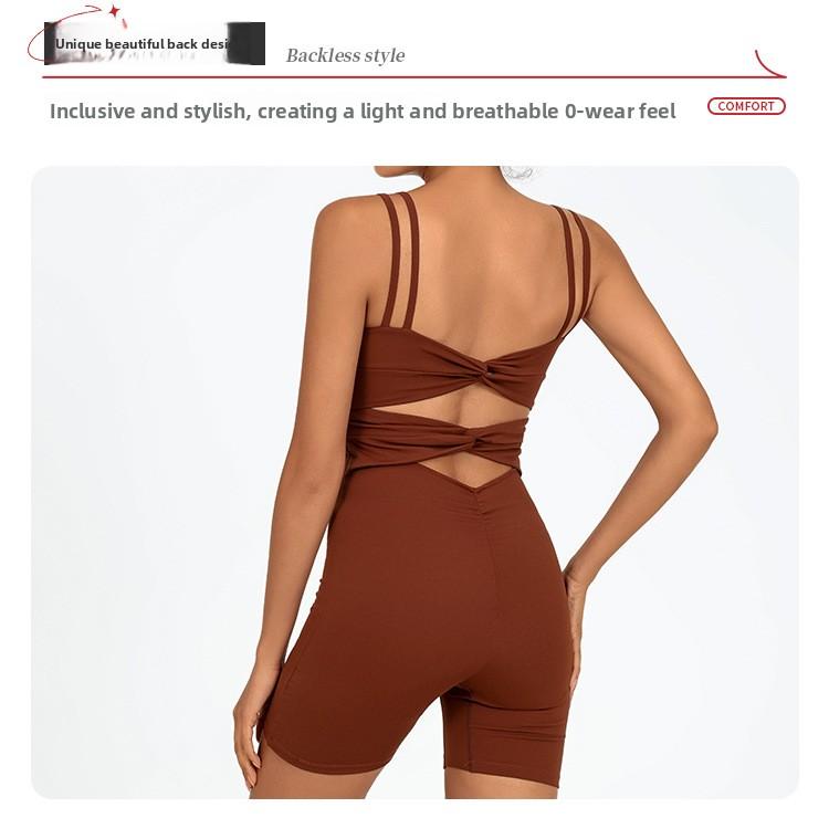 Women's low-cut sexy yoga jumpsuit, breathable and quick-drying, with a beautiful back and cross-strap design to lift the buttocks, suitable for running, yoga, and fitness