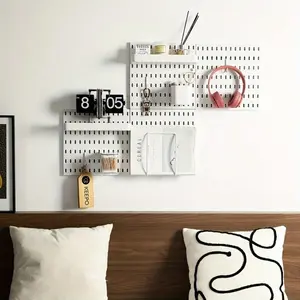 Wall-Mounted Plastic Pegboard Set, No-Drill Wall Organizer, Multi-Purpose Storage Board for Desk, Kitchen, Tools, Home Organization