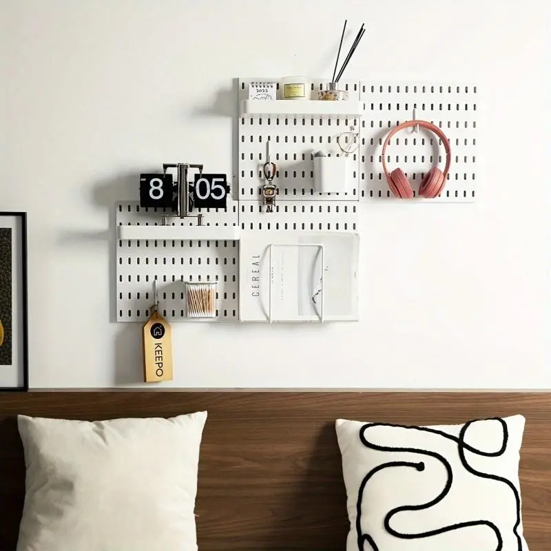 Wall-Mounted Plastic Pegboard Set, No-Drill Wall Organizer, Multi-Purpose Storage Board for Desk, Kitchen, Tools, Home Organization