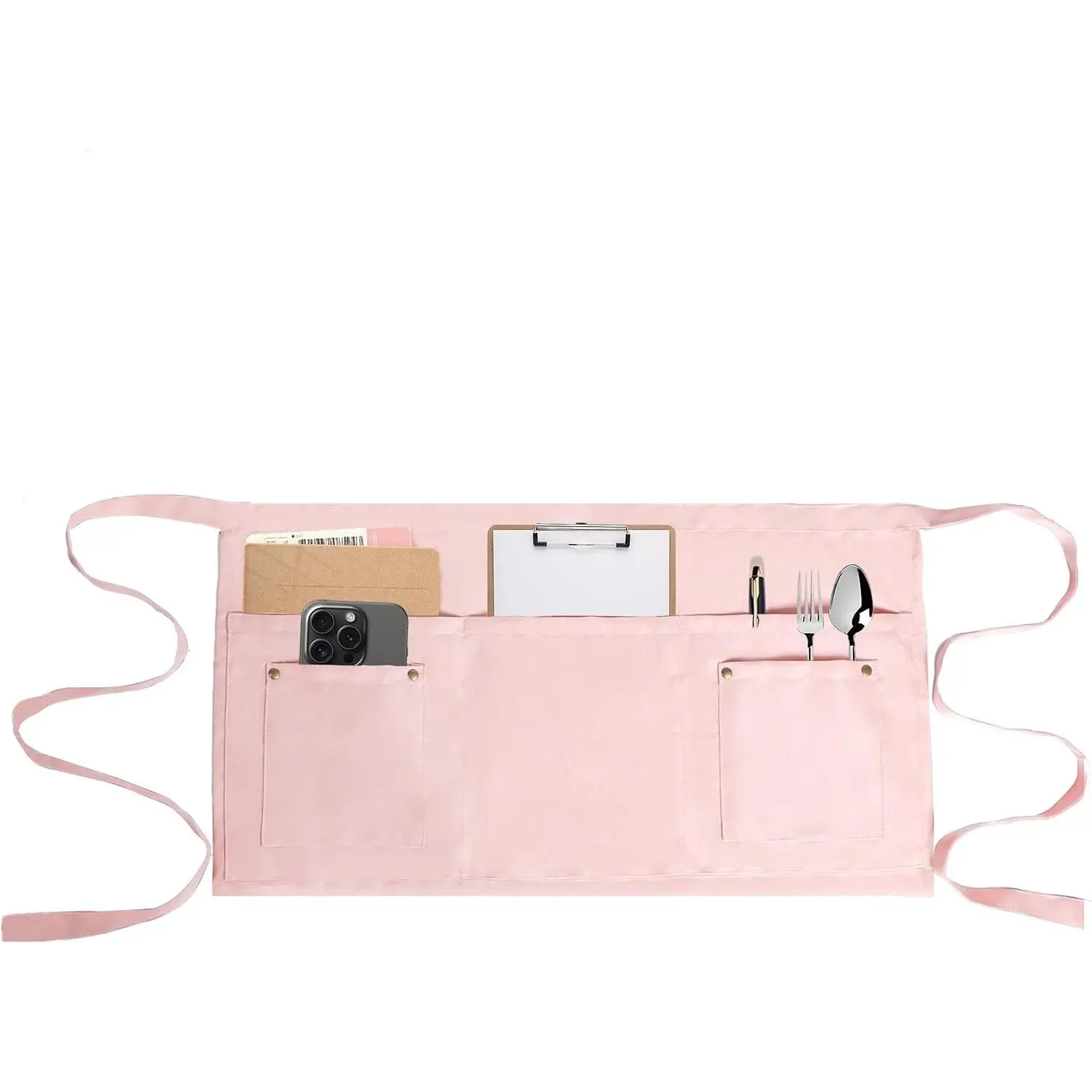 Unisex Short Half Waist Server Apron with 5 Pockets and Rivet BuckleGift