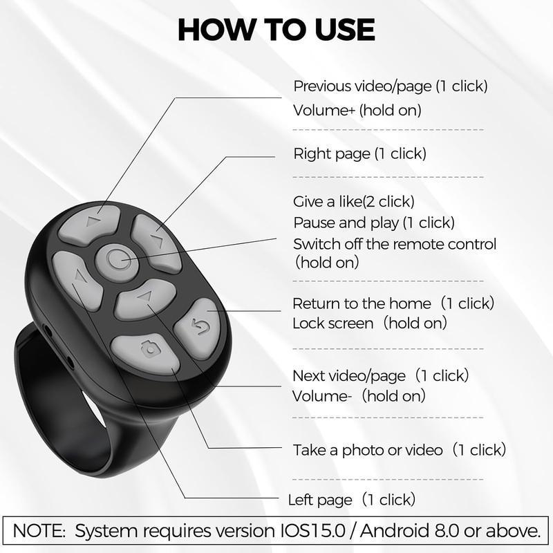 Wireless Remote Control Ring with Digital Display & Charging Case, USB Rechargeable 7 Key Scrolling Ring Clicker for Phone Camera Video Shutter Selfie Button, Wireless Finger Page Turner Remote for iOS 15.0 Android 8.0,Cool Gadgets