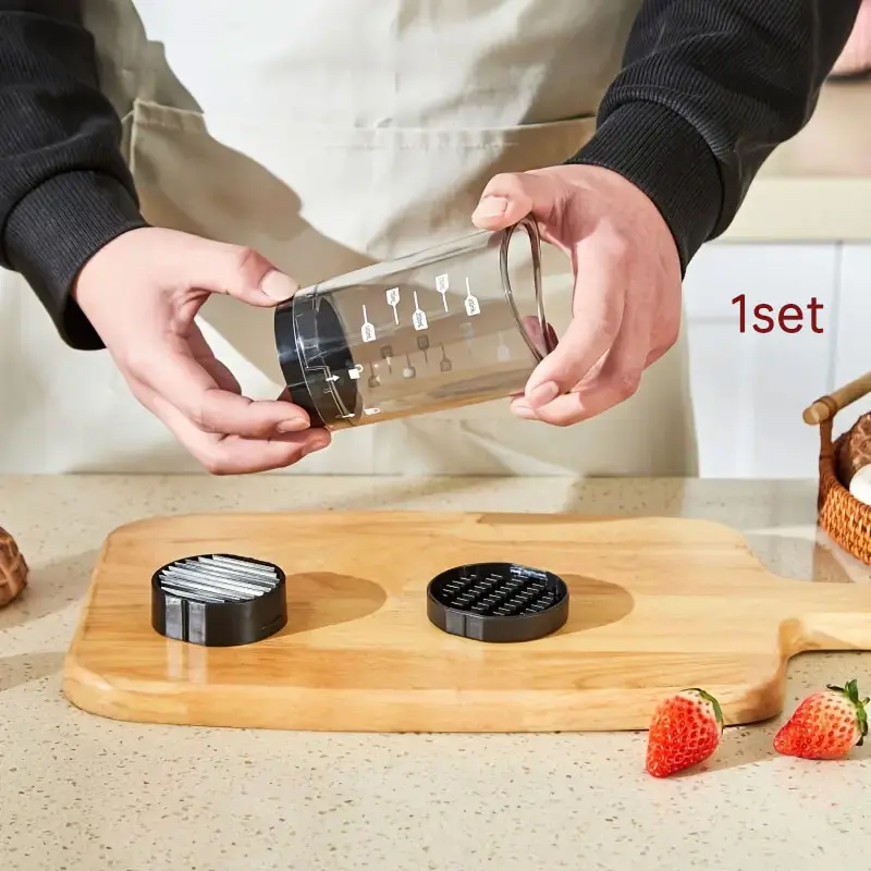 Manual Fruit Chopper Set, Strawberry Slicer, Egg Cutter, Salad Dicer, Quick & Easy Kitchen Tool, Includes Three Attachments