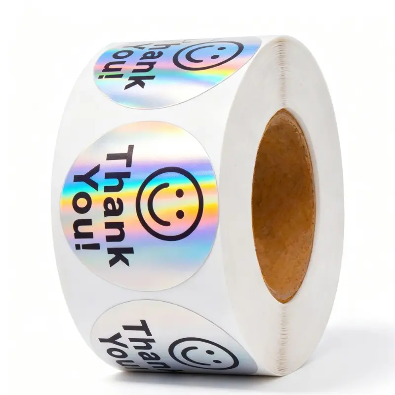 500 Sheets Per Roll 1.5 Inch Holographic Laser Stickers, Round Random Emoji Decals, Universal Adhesive Reward Stickers for Home School Business