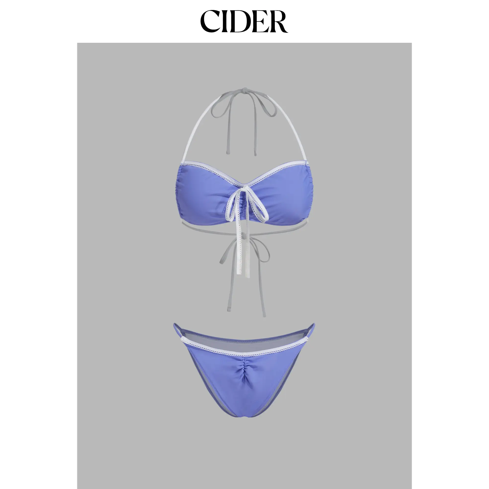 Cider Sweetheart Knotted Ruched Halter Bikini Set
