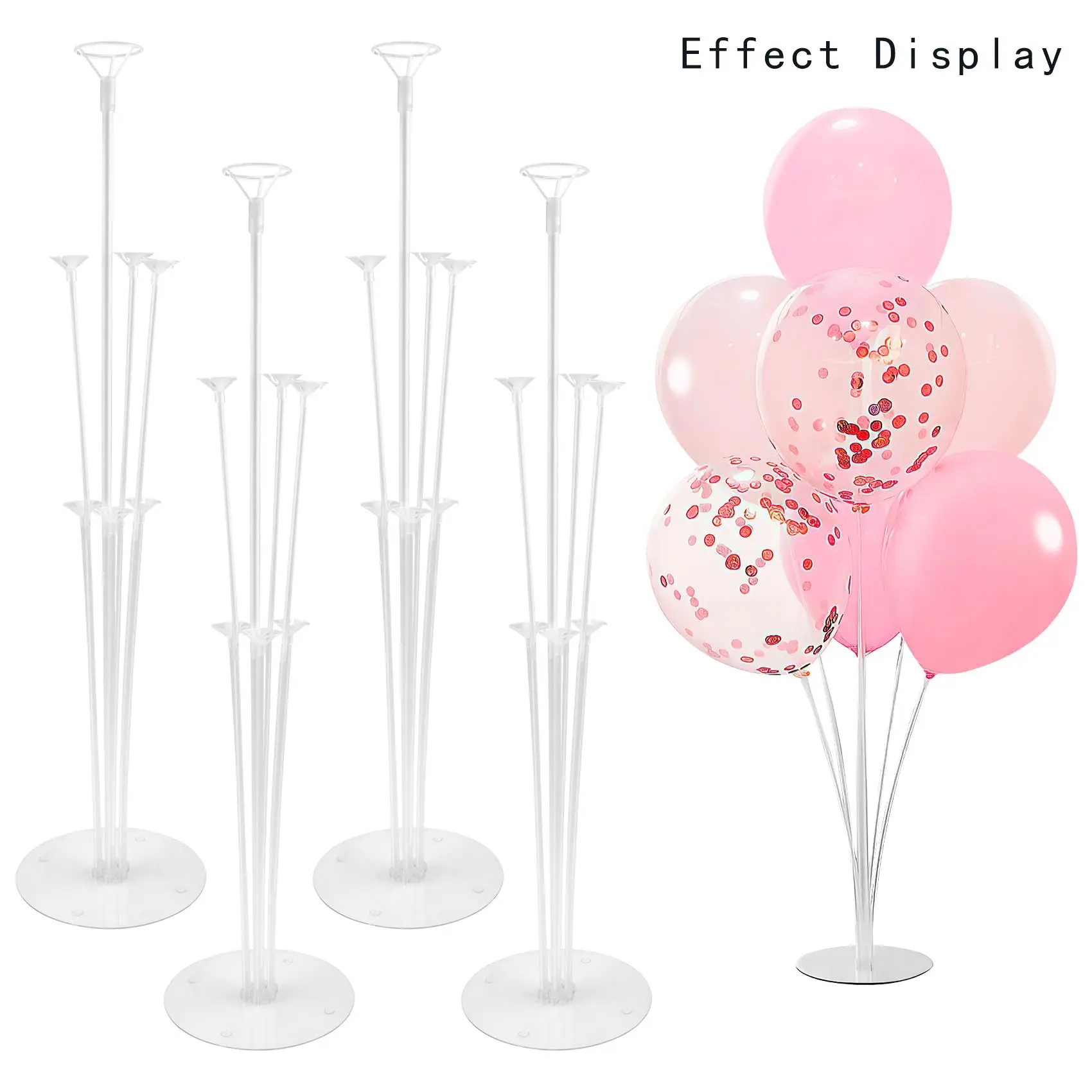 Set of 4 balloon stand kits, including balloon sticks with bases and tabletop balloon holders; suitable for Halloween, Christmas, weddings, birthdays, gender reveal parties, and table decorations, Balloon Column Kit