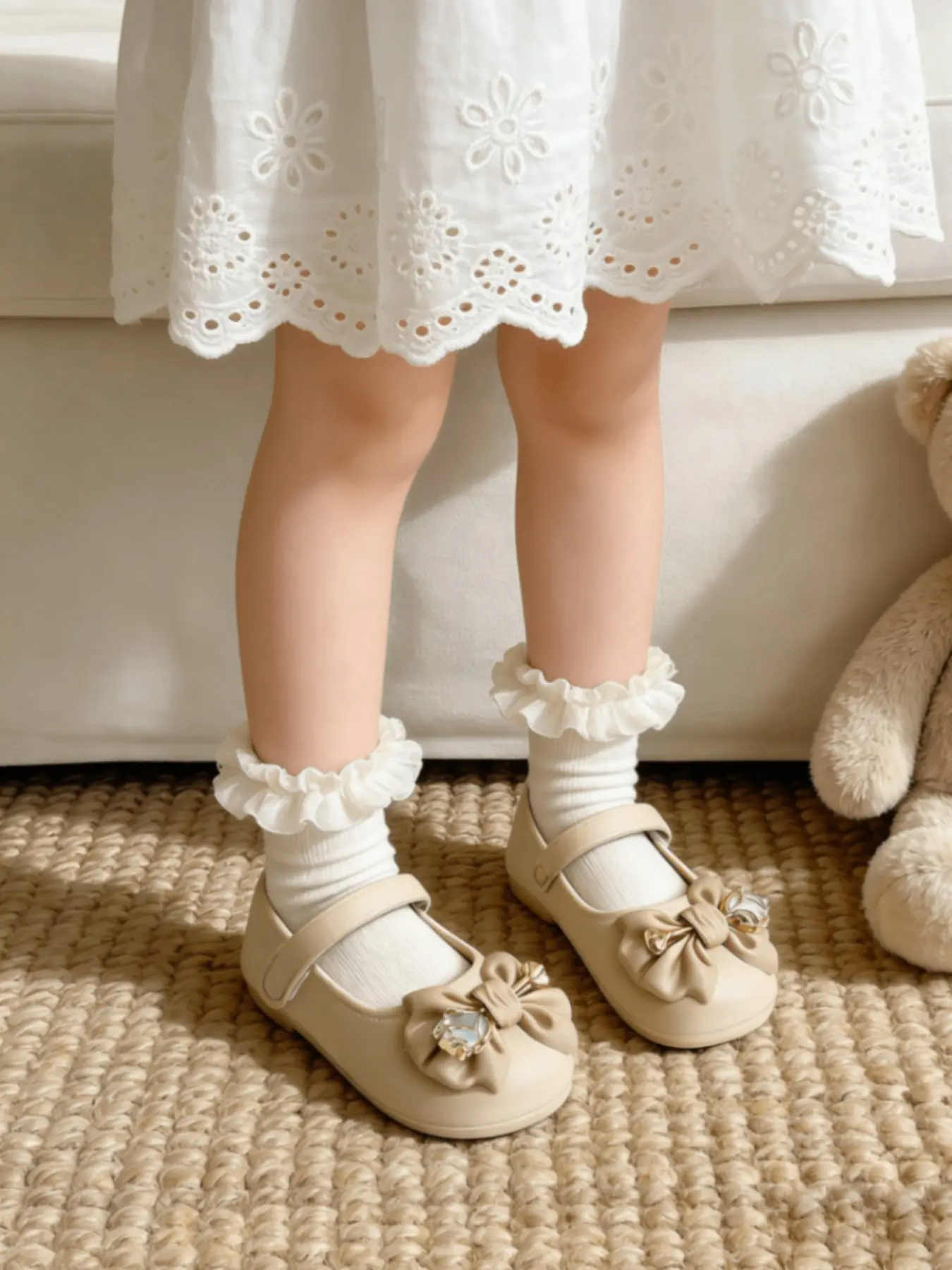 Girls' Eva Material Rose Flower Decor Mary Jane Shoes, Elegant Princess Slippers, Comfortable Indoor Outdoor Sandals, Summer Gift