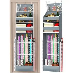 Hanging Gift Wrapping Paper Storage, Christmas Wrapper Bag Container, Long Craft Roll Organizer, Present Wrap Holder for Closet, Door, Grey