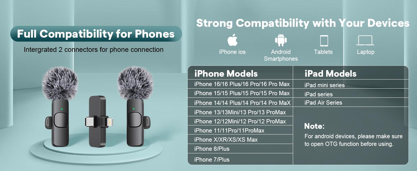 SQ-KBK002 Professional Wireless Mini Microphone for iPhone, iPad, Android Phone - Bluetooth Lavalier Lapel Mic for Video Recording - Clip on USB C Microphones for YouTube Tiktok Podcast Vlogging