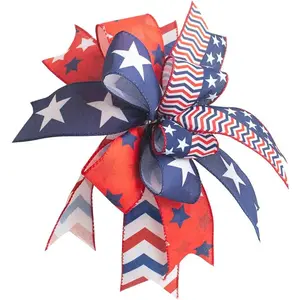 Patriotic Bow, Patriotic Wreath Bow, 4th of July Wreath Bow, 4th of July Decor, Memorial Day Wreath Bow, Independence Day Bow，Handmade Mailbox Bow for Wreath Wall Party Patriotic Decorfidget toys