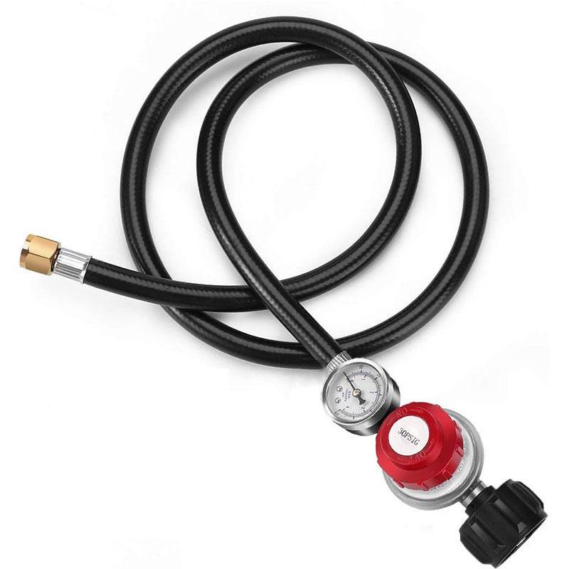 4 FT 0-30 PSI Adjustable High Pressure Propane Regulator with Hose and PSI Gauge, LP Gas Grill Regulator Hose with 1/8 MNPT Pipe Fitting for Grill, Burner, Fryer, Cooker, firepit and More, Lpg Hose