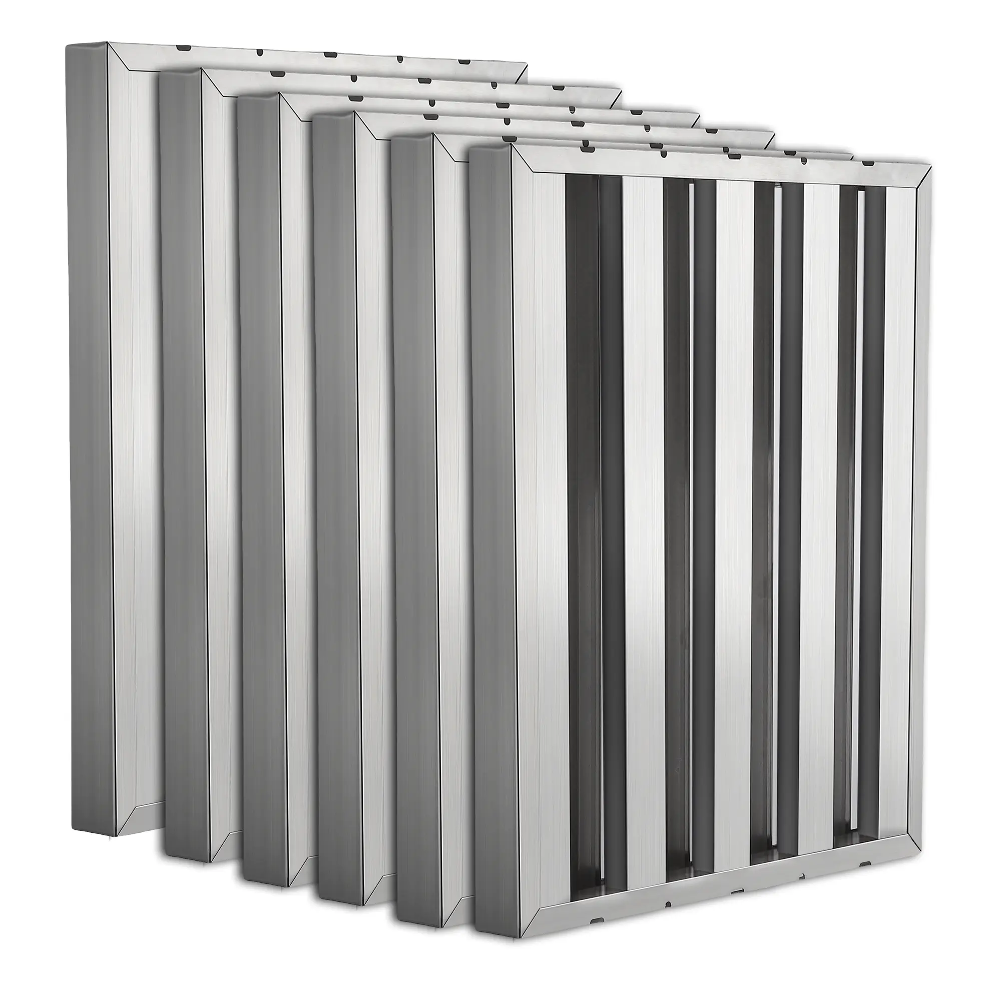 6 Pack Commercial Microwave Hood Replacement Filters – 19.5"x15.5"x1.9", 430 Stainless Steel, 5-Groove Baffle, Grease Filter for Kitchen Exhaust Ventilation Systems