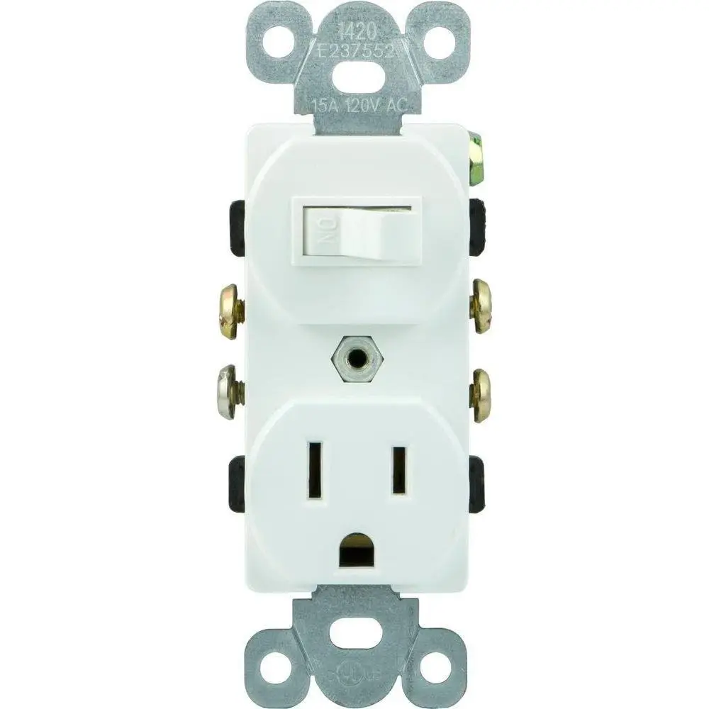 In-Wall Light Switch and Power Outlet Combo, 1 Grounded Outlet, White