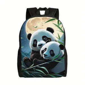 Cute Panda Family Print Backpack — Large-Capacity Foldable Schoolbag featuring Adjustable Shoulder Straps, Durable Zipper Closure, and Machine-Washable Design. A Lightweight Backpack and Laptop Bag with Ample Storage, Ideal for Travel, School, College, an