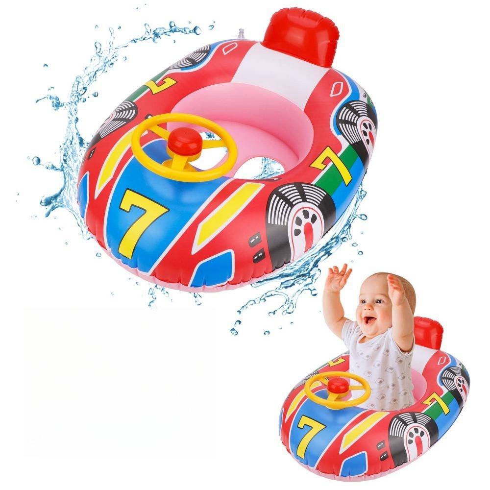 Cute Car Design Inflatable Swimming Pool Float, Inflatable Summer Beach Floatie Boat, Fun Swimming Ring with Handles Safety Seat for Girls Boys, Inflatable Pool Floats