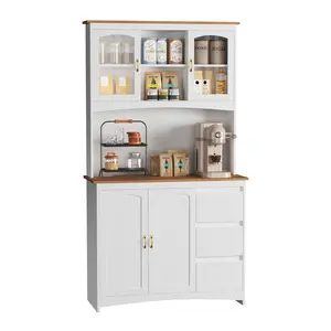 Kitchen Pantry Cabinet with LED Lights & Charging Station, 71" Tall Kitchen Hutch Storage Cabinet for Dining Room