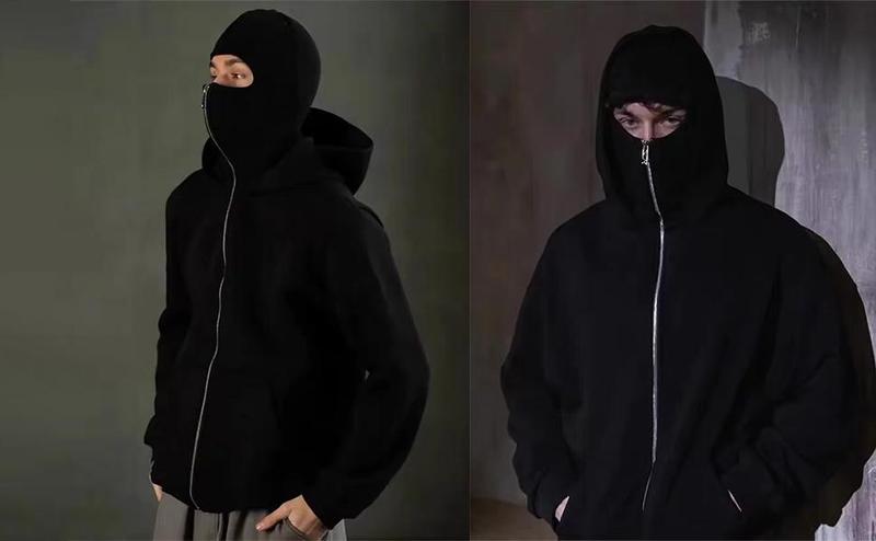 Balaclava Jacket Zip Up Fashion Double Layer Hoodie Hip Hop Outerwear Jacket Y2K Clothing for Men and Women