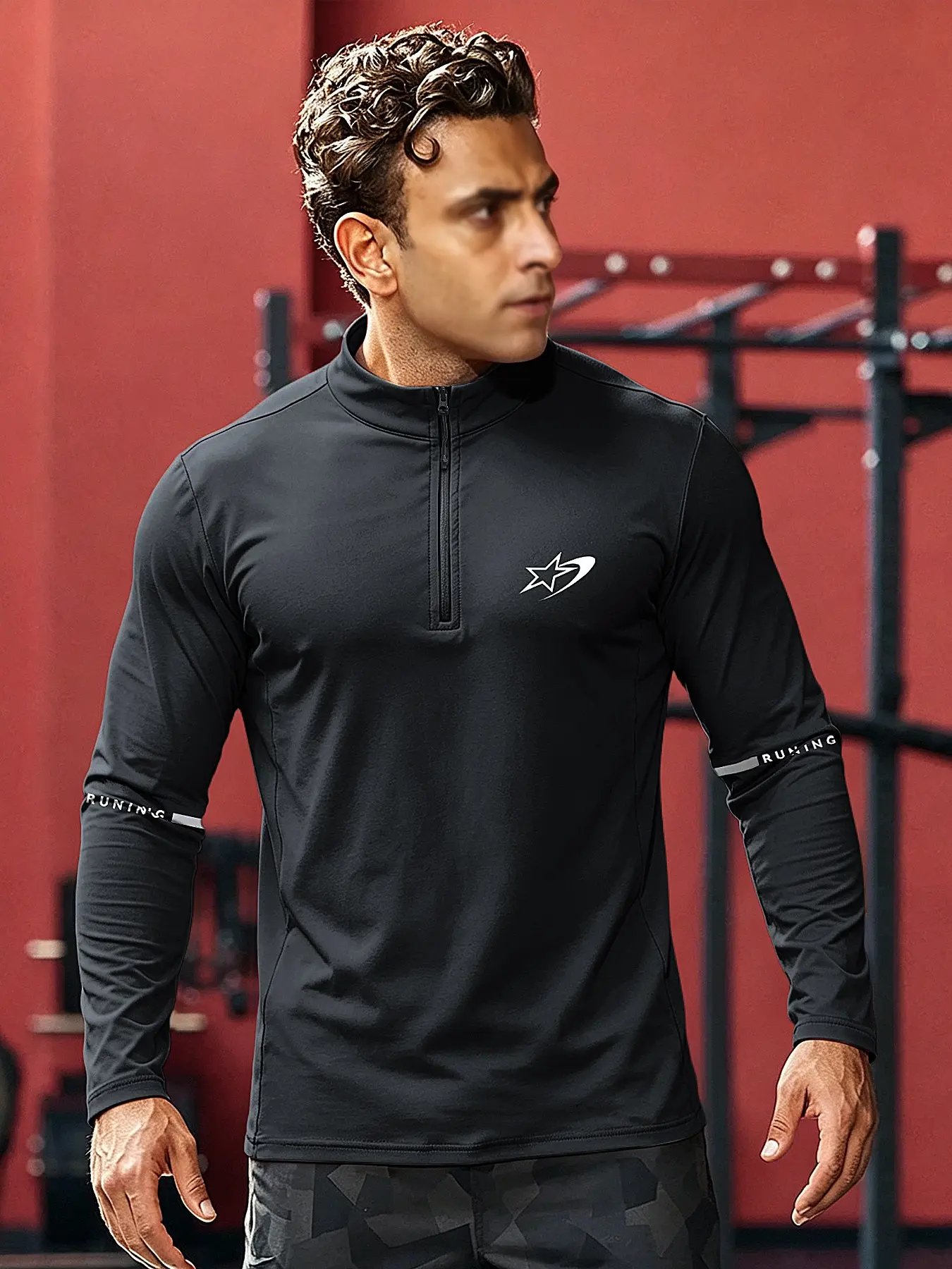 Men's Half-Zip Quick-Dry Sports Long Sleeve Shirt, Breathable Lightweight Quarter-Zip Running Top, Gym Training Pullover for Jogging Hiking Fitness, Fitness Shirts
