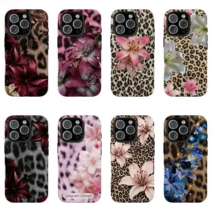 Leopard Pink Lily Floral 2 In 1 Shockproof Phone Case Durable TPU Polycarbonate Impact Resistant Protective Cover Compatible With iPhone 17 16 15 14 13 12 11 Pro Max Plus Air Trendy Girly Daily Accessory Birthday Gift For Women And Floral Pattern Fans