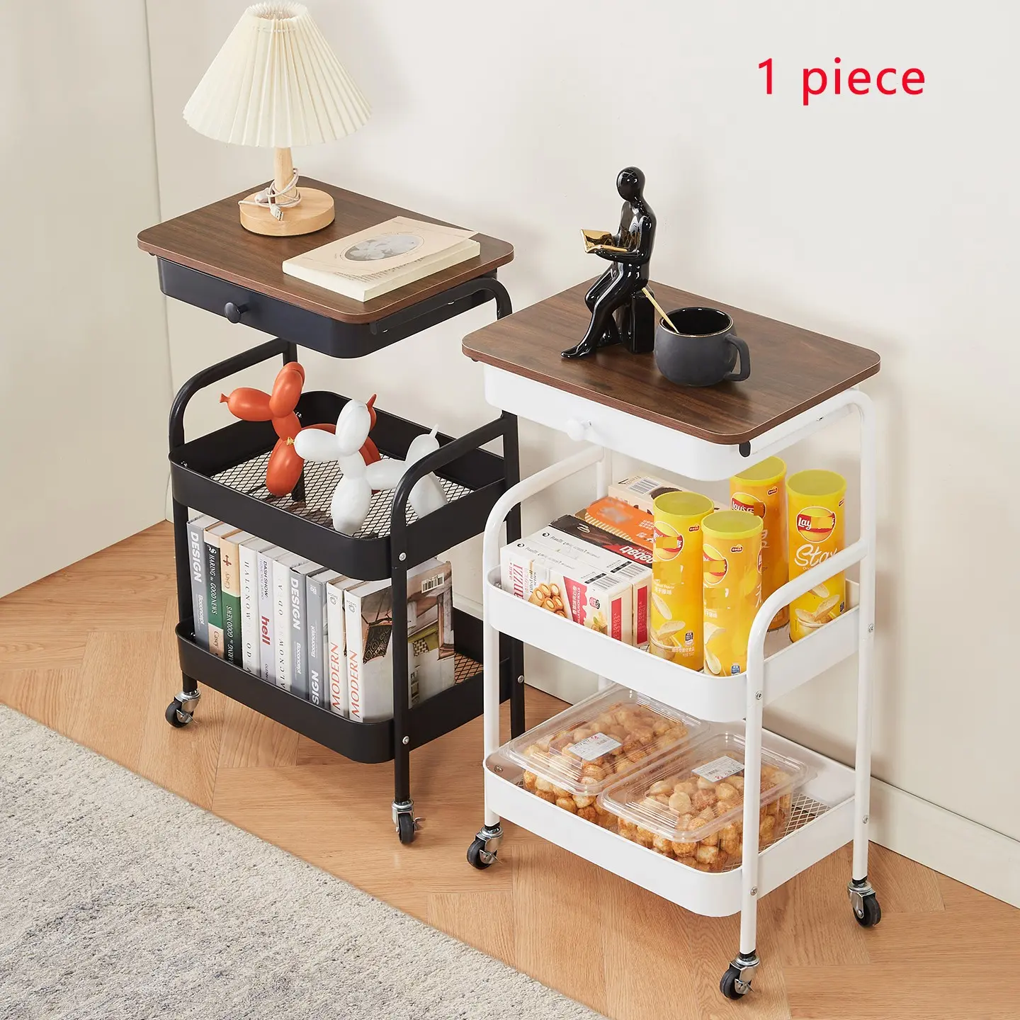 Practical Storage Shelf, High Capacity Multi-Functional Cart, Stable Side Table for Living Room, Bedroom Organizer, Kitchen Storage Rack, Vintage Display Cart
