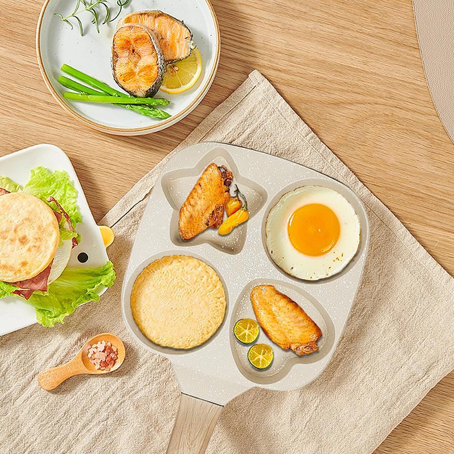 Four Hole Egg Frying Pan, 1 Count Non-stick Egg Frying Pan, Aluminum Omelette Pan, Nonstick Egg Pan, Breakfast Frying Pan for Cooking Eggs, Burger & Bacon