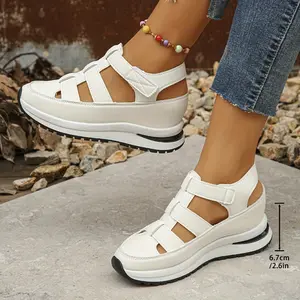 Comfortable Soft Sole Platform Sandals for Women - Breathable Hollow Wedge Design, Round Toe, Casual Walking Shoes with Arch Support and Slip-Resistant Outsole for Summer Outings