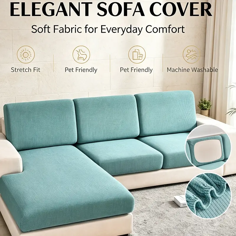 Stretch Sofa Seat Cushion Covers, Individual Elastic Couch Cushion Slipcovers, Slipcovers for Couches and Sofas, Washable Furniture Protector for L-Shaped/3-Seater Sofa, Anti-Slip, Jacquard Knit, Soft Couch Protector