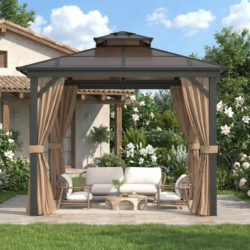 10x10 FT Outdoor Gazebo, Double Roof Patio Canopy with Aluminum Alloy Frame and Mosquito Netting for Backyard, Garden & Deck