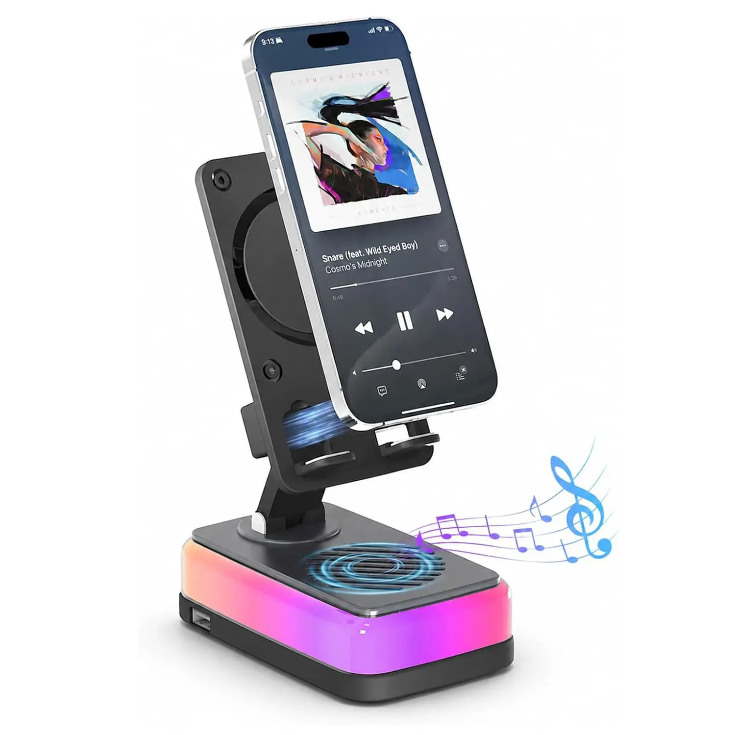 Wireless Induction Speaker with Phone Stand, Bluetooth Compatible Speaker Amplifier, 3000mAh Emergency Charging Adjustable Holder for iPhone/Android/iPad, Gifts for Men Women Dads Teens