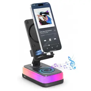 Wireless Induction Speaker with Phone Stand, Bluetooth Compatible Speaker Amplifier, 3000mAh Emergency Charging Adjustable Holder for iPhone/Android/iPad, Gifts for Men Women Dads Teens