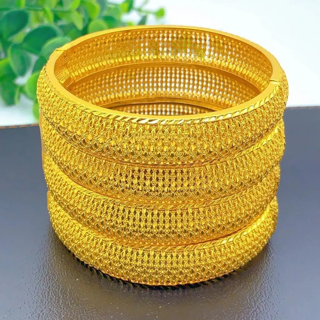 Dubai 24K Gold Color Hand Bangle For Women Luxury African Jewellery Bracelets Indian Wedding Hollow Bracelets Party Gifts