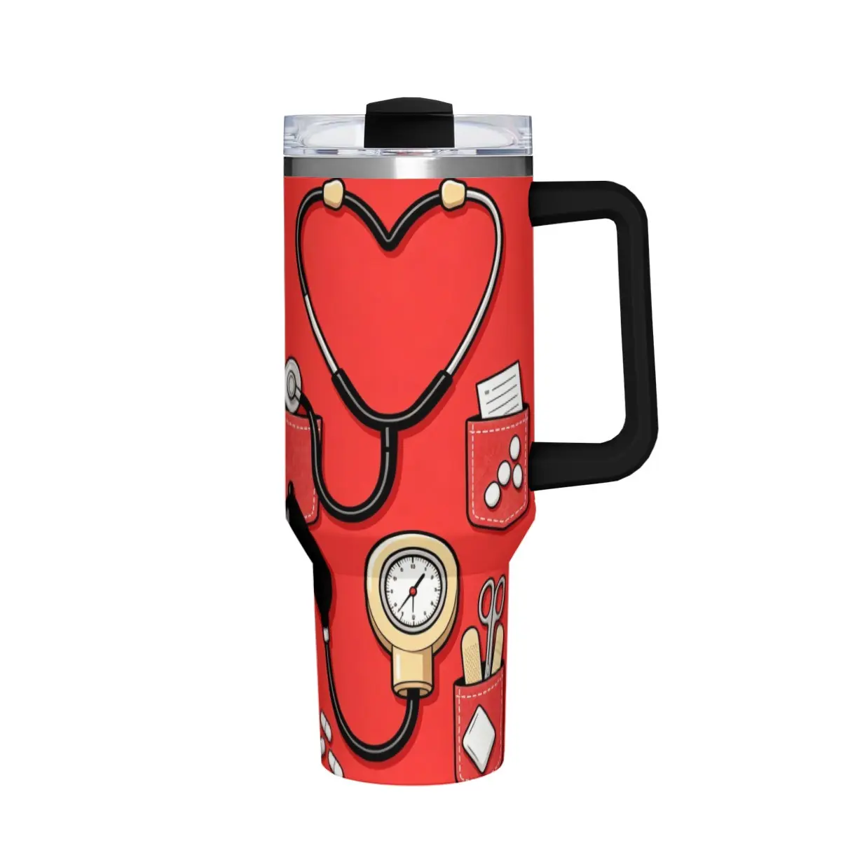 40oz Nurse Nutrition Theme Tumbler With Handle, Stainless Steel Insulated Travel Mug, Leakproof Cup With Straw, Funny Nurse Gifts For RN Healthcare Workers Nursing Week Graduation Present