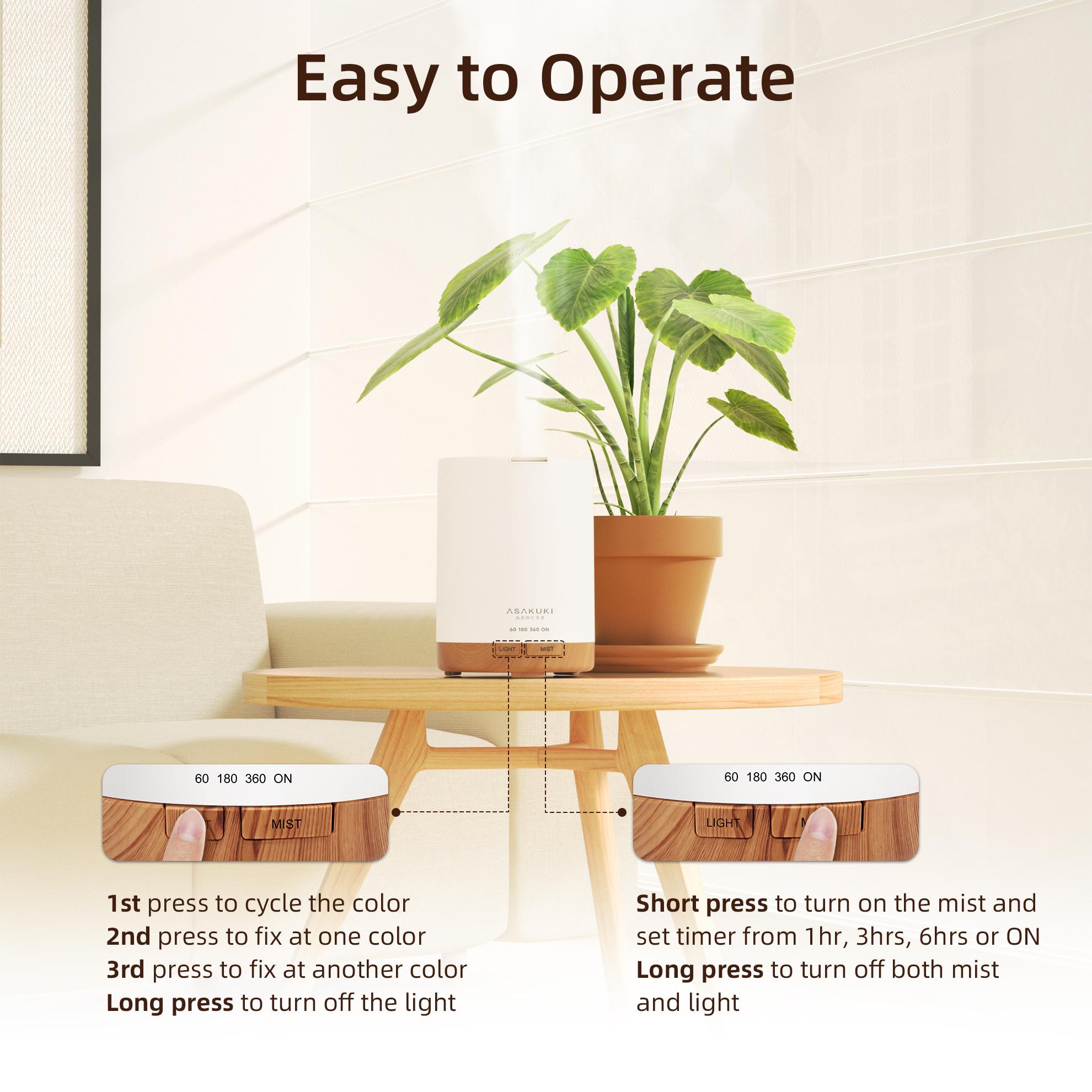 ASAKUKI 300ML Essential Oil Diffuser, Quiet 5-in-1 Premium Humidifier, Natural Home Fragrance Aroma Diffuser with 7 LED Color Changing Light and Auto-Off Safety Switch