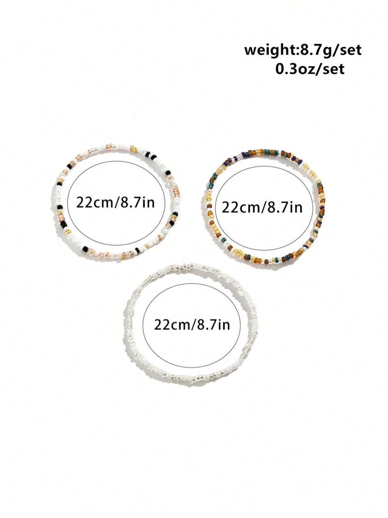3pcs/set Boho Color Block Beaded Anklet, Fashionable Foot Jewelry For Women & Girls, Jewelry for Women, Trendy Jewelry