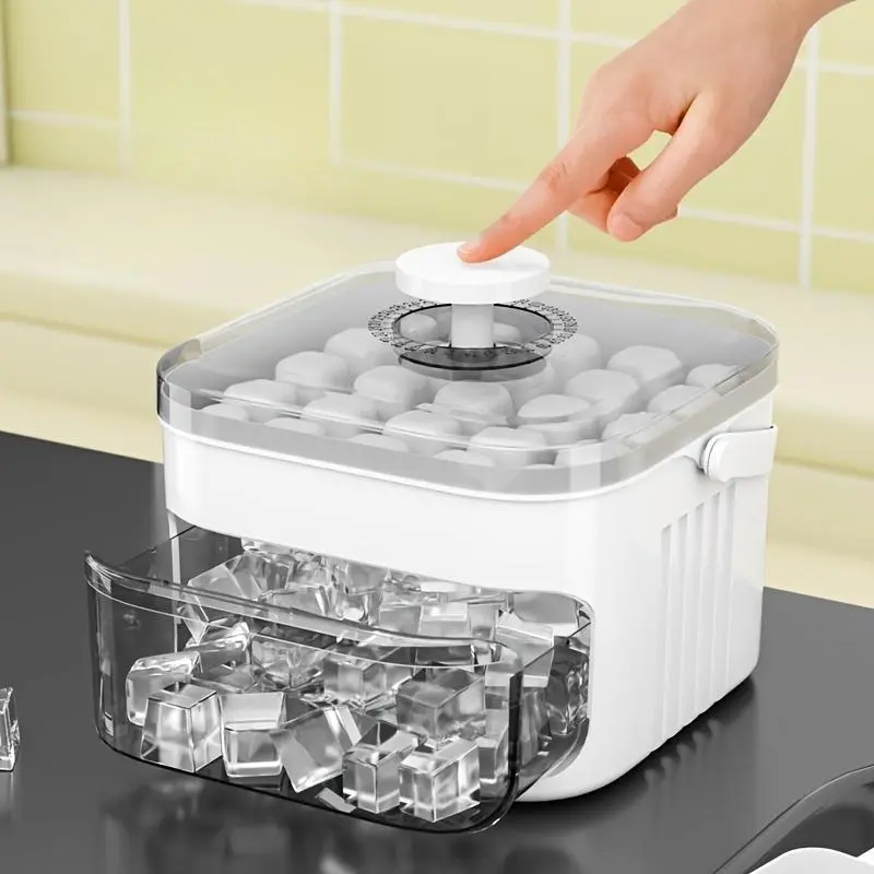 Portable Ice Maker, Makes 50 Ice Cubes, Press-Open Lid Design, Dual Layer Tray, Ideal for Coffee & Cold Drinks, Perfect for Parties & Gifts