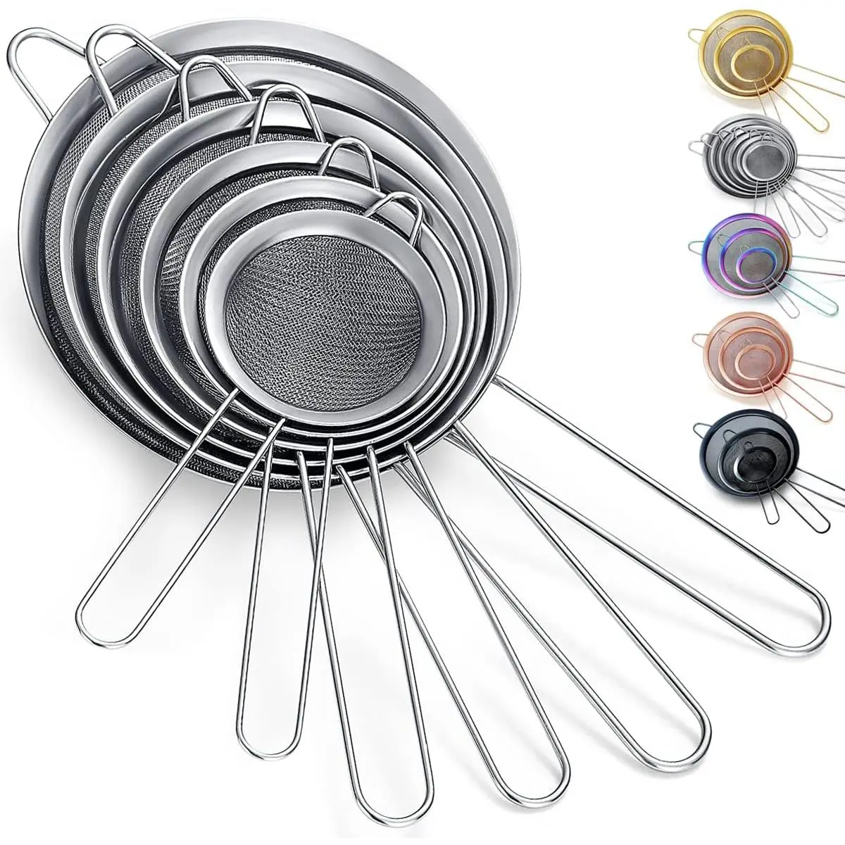 Fine Mesh Strainer 6 count Set, Flour Sifter For Baking, Stainless Steel Clander, Matcha  Strainer, Gravy Separator,  Sieve Pasta Strainers
