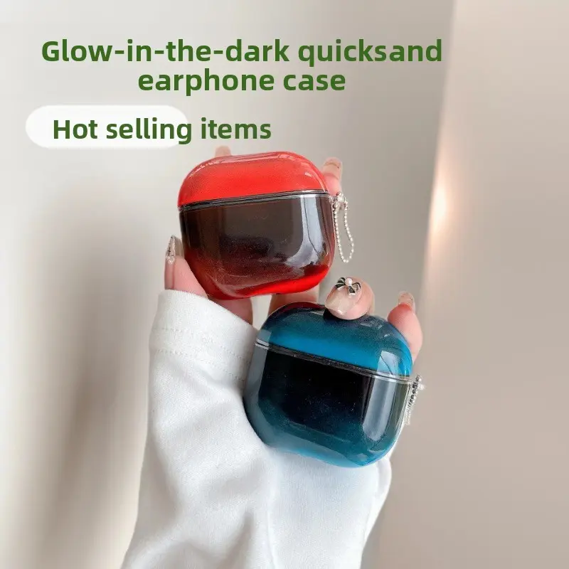 HISTORYOO Luminous Quicksand for AirPod Case for AirPods 4 3 2 1 Pro 3 Pro 2/1 For Apple Earbud Cover Shock Absorbing Enhanced Protective Cute Sparkle Glow-in-The-Dark Liquid Glitter Funny Hard Clear Night Glowing Sand Earphone Case Detachable Keychain