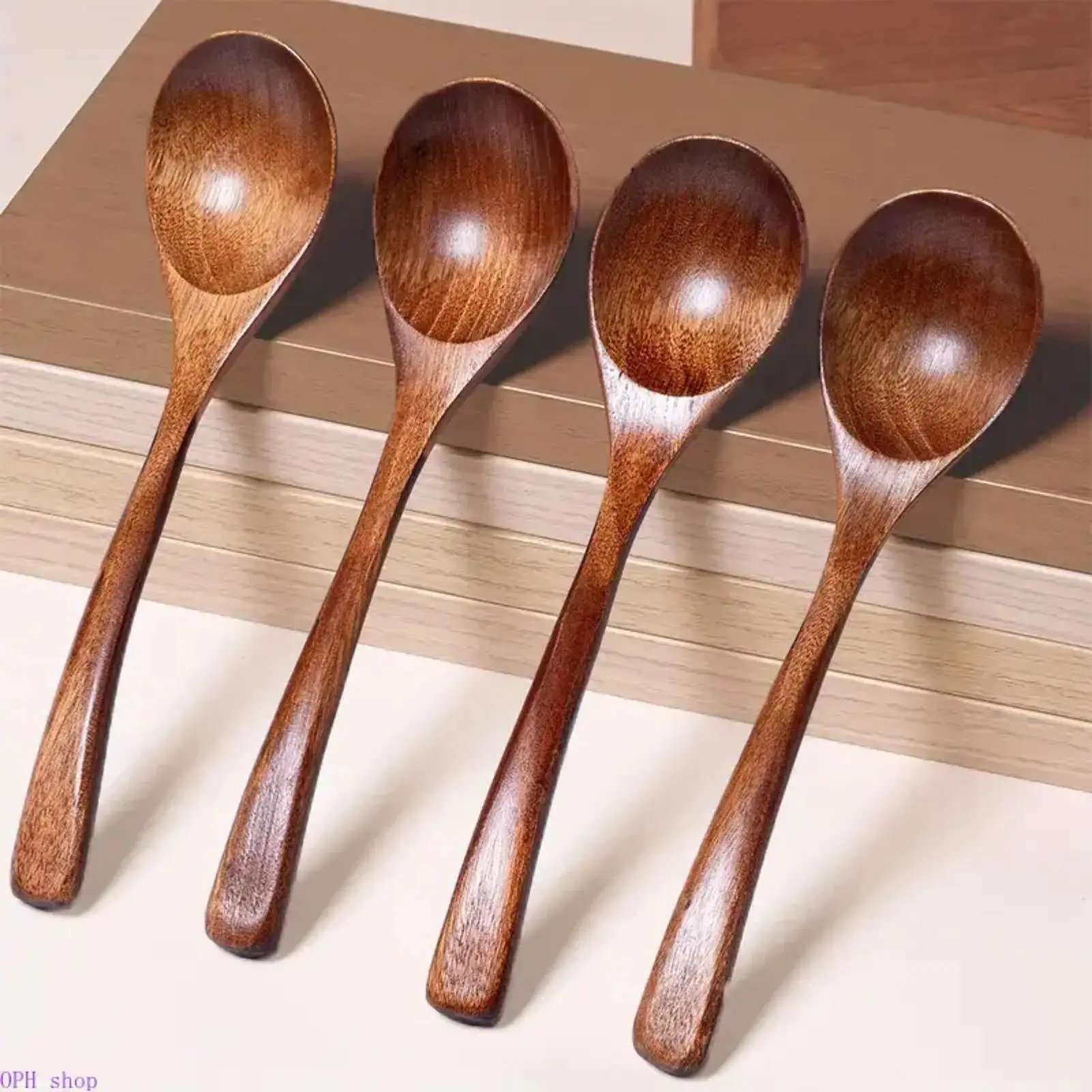 Natural Wooden Honey Spoons Set - 4-6 Pack Lightweight 7" Handle Mini Wood Scoops, Tableware Cutlery for Honey & Tea, Rustic Farmhouse Style Kitchen Utensils (approx. 7"h)