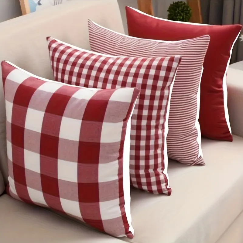 Modern Plaid Print Pillowcase, Zipper Closure, Holiday Decor, No Insert, Easy Care, Suitable for All Rooms