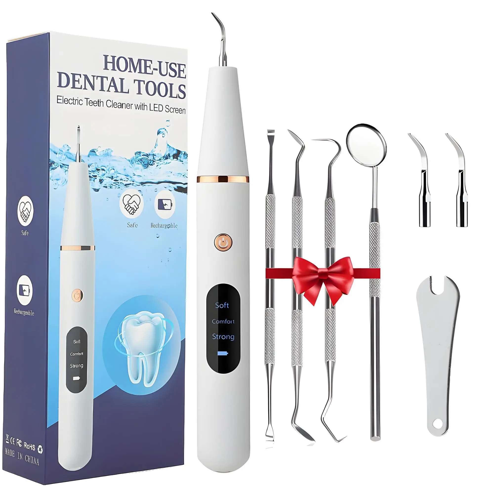 Portable Oral Care Cleaning Tool, Rechargeable Tooth Cleaner, Dental Oral Irrigator, Includes Replaceable Heads and Mouth Mirror, Perfect Gift for Family