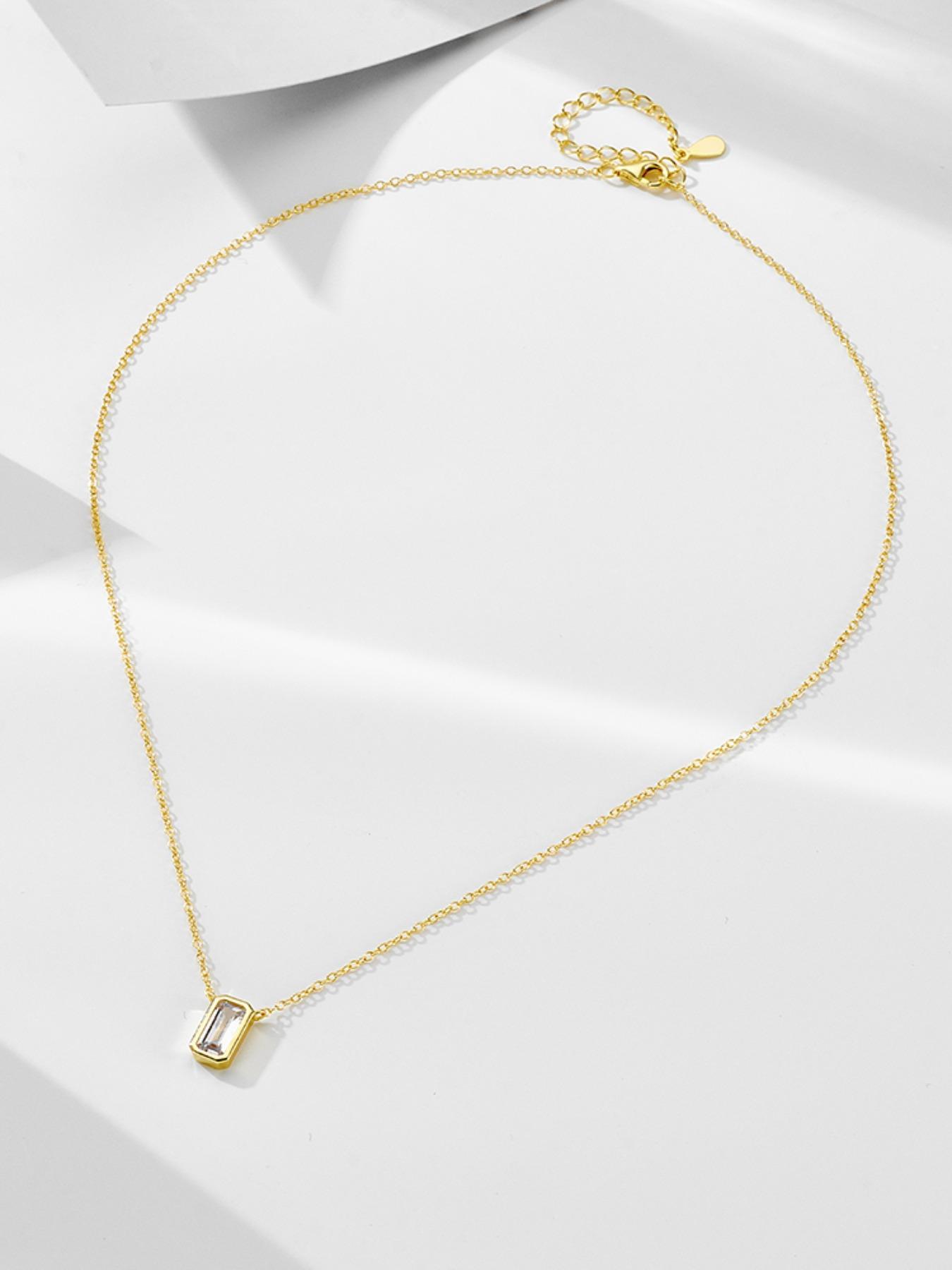 S925 Sterling Silver Rectangle Shaped Artificial Zircon Pendant Necklace, Fashion Jewelry for Party, Daily Clothing Decor, Trendy All-match & Exquisite Jewelry for Gift