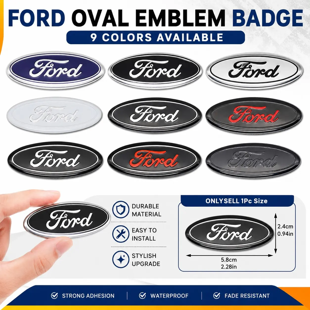 1Pc 3D Steering Wheel Center Emblem Sticker 5.8cm ABS Car Logo Badge Cover Trim for Ford Focus MK2 MK3 MK4 ST F150 Mustang Ranger Explorer Escape Fiesta Fusion Edge Car Decals
